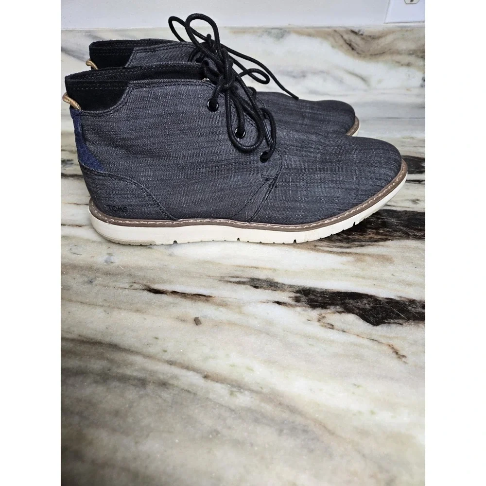 TOMS men BootNavi Chukka Black‎ Crosshatch Denim 11 color dark gray booties